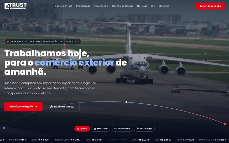 Tela do site da 4Trust Comex