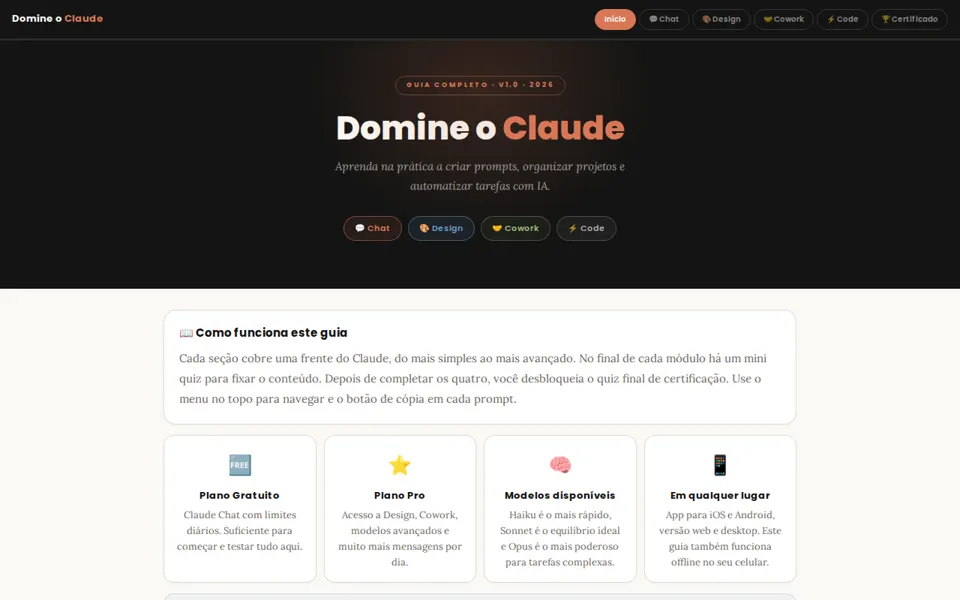 Tela do guia Domine o Claude