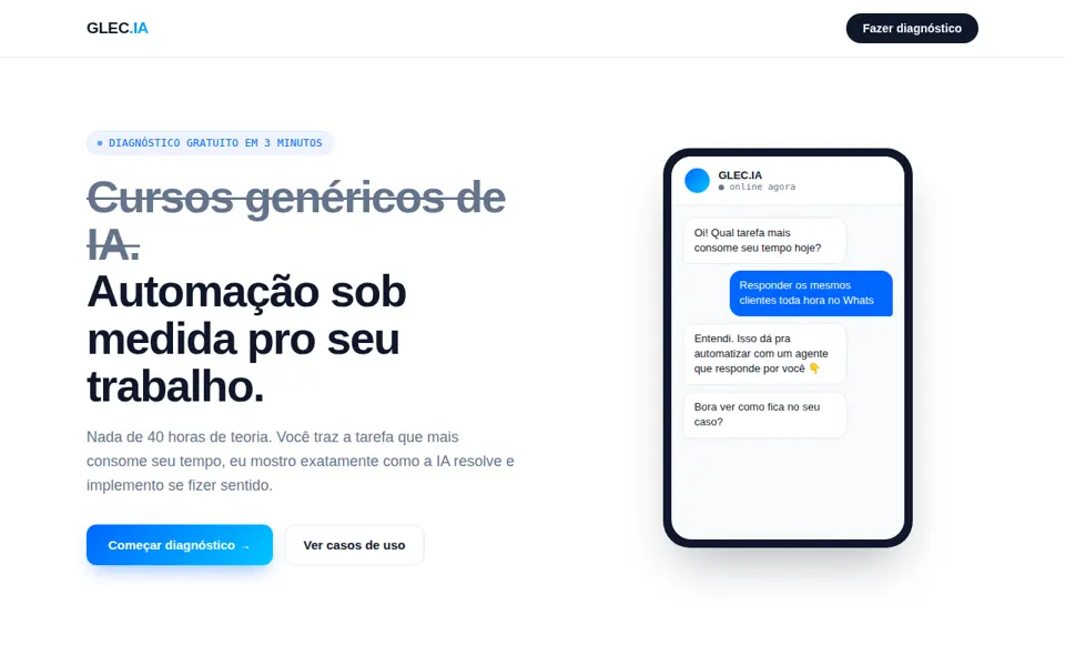 Tela da página de diagnóstico da Glec.ia